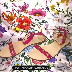Versace Pink Gold Studded Leather Flat Sandals